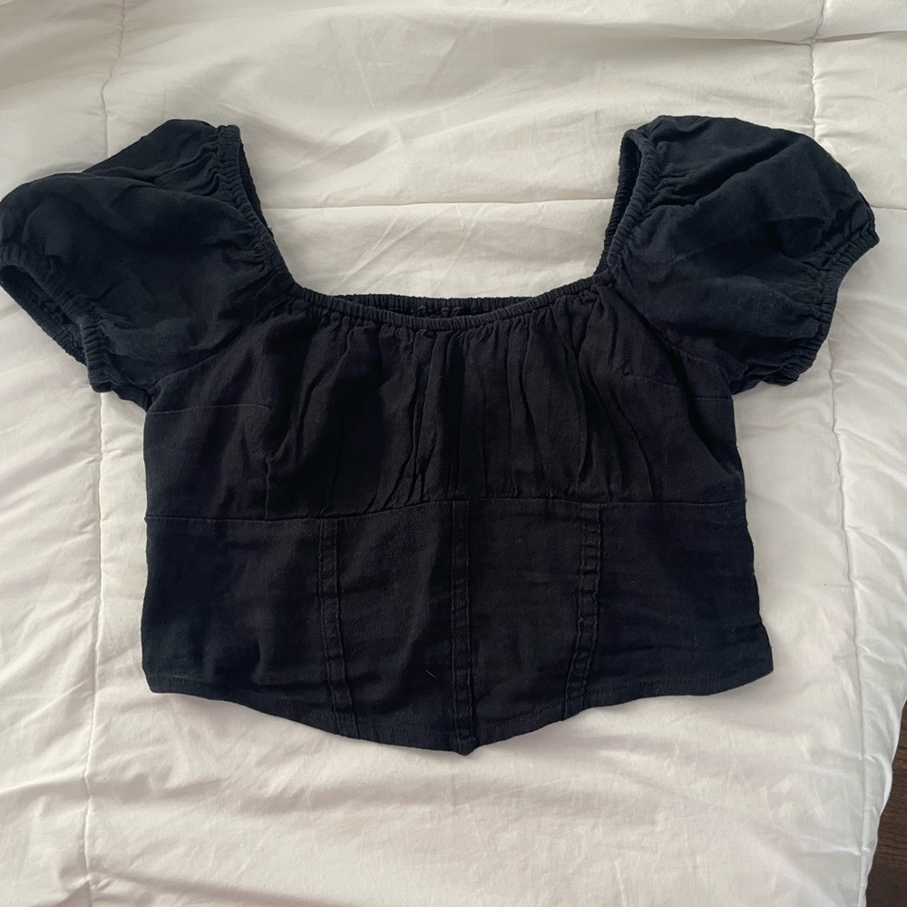 Black cropped off shoulder top from Hollister